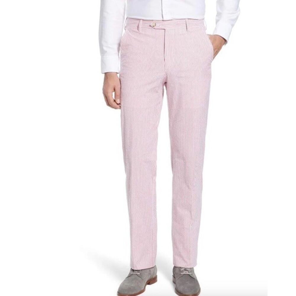 Country Club Prep Pink Seersucker Pants Men 34x32 Derby Wedding Preppy Golf prep